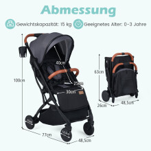 Opvouwbare kinderwagen met regenhoes, verstelbare rugleuning en voetensteun, grijs