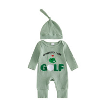 (6-12 Months, Green) Baby Boys 2 Piece Outfit Adorable Letter Golf Embroidery Long Sleeve Round Neck Jumpsuit and Hat Set
