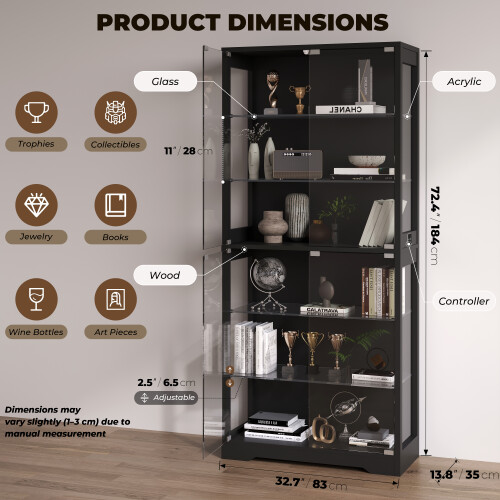 BROTTAR 71" Display Case  Adjustable Glass Shelves 1