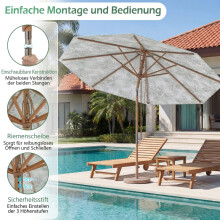 Groene parasol van 270 cm met kantelfunctie en ventilatie.