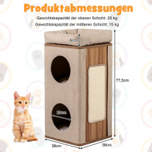 Kattentoren met 3 verdiepingen, krabplank en matten, beige