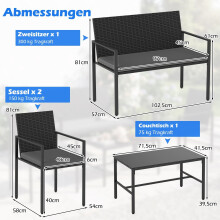 4-delige rotan tuinset met kussens