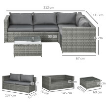 3-piece PE rattan garden furniture set, grey