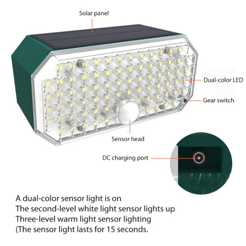 N776B Solar LED High Power Dual Color Sensor Wall Light 2