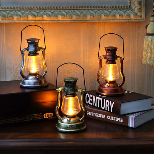 200802 Retro Solar Kerosene Lamp Shaped Handheld Lamp, Home Decor Flame Lamp (Silver) 1