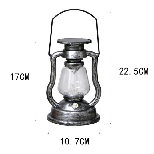 200802 Retro Solar Kerosene Lamp Shaped Handheld Lamp, Home Decor Flame Lamp (Silver) 2