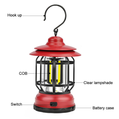 Portable Retro Hanging Lamp Lantern Camping Tent Light,USB Charging(Black) 2