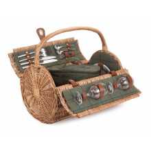 2 Person Green Tweed Barrel Wicker Picnic Basket