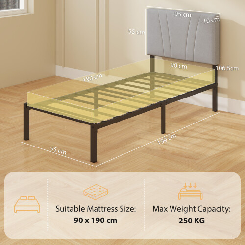 Homcom HOMCOM 3FT Single Bed Frame with Upholstered Headboard and Underbed Storage 2