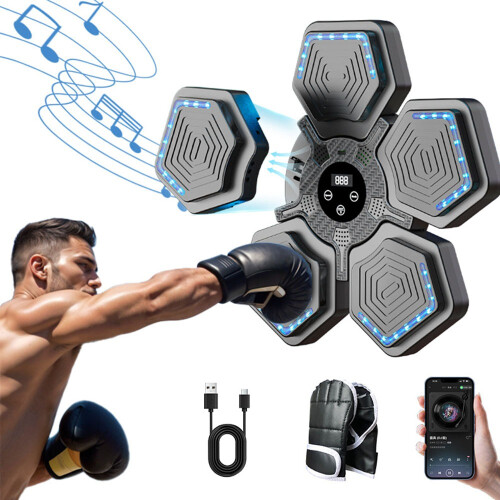 Smart Music Boxing Machine: Bluetooth, Einstellbare Geschwindigkeit für wissenschaftliches Training Black