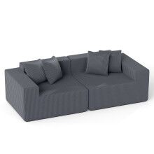 Graues 2-Sitzer-Cordsofa mit tiefer Sitzfläche und Kissen