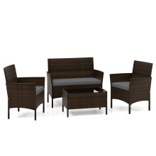 4-teiliges Rattan-Gartenmöbelset mit Kissen und Tisch, Grau