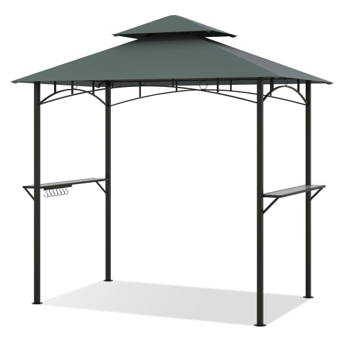 Grillpavillon mit Doppeldach und Ablagen, 240 x 151 cm, Grau