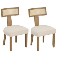 Esszimmerstuhl mit Rattanlehne, gepolsterter Sitzfläche und Holzbeinen