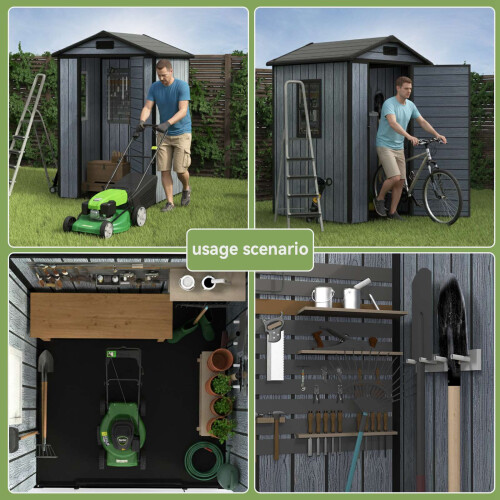 Birchtree BIRCHTREE Plastic Garden Shed Apex 4X4FT Grey 2