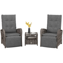 2 Seater Patio Rattan Chaise Lounge Sofa Set