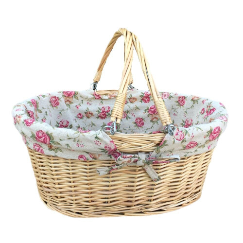 (White) Buff Willow Medium Swing Handle Wicker Shopping Basket
