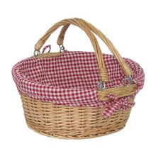 (Red Checked) Large Swing Handle Wicker Shopping Basket