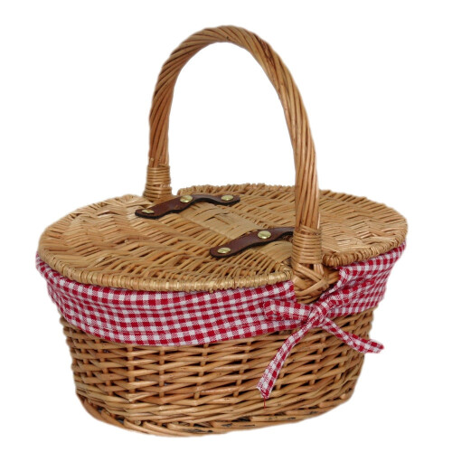 (Green) Child's Lined Oval Lidded Shopping Basket