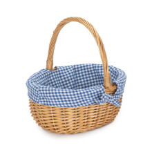 (Green Tartan) Full Buff Willow Childs Oval Wicker Shopping Basket