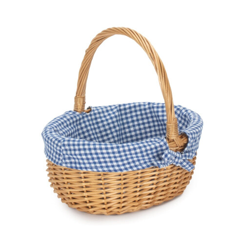 (Red Checked) Full Buff Willow Childs Oval Wicker Shopping Basket 1