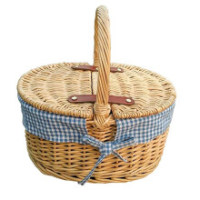 (Blue) Childs Wicker Shopping Basket with Lining