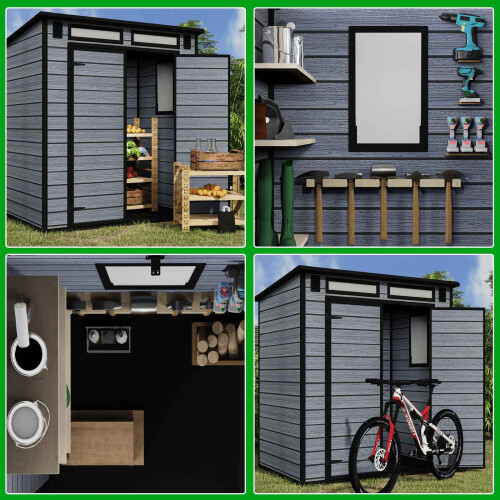 Birchtree BIRCHTREE Plastic Garden Shed Pent 6X4FT Grey 1