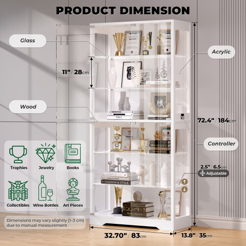 BROTTAR 71" Display Case  Adjustable Glass Shelves 1