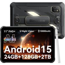 (Black) Blackview Rugged Tablet Active 7, 11 inch Android Tablet, 128GB ROM, 10000 mAh, IP68/IP69K Waterproof Android 15, Black