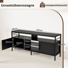 Tv-meubel voor 65-inch tv's met 2 kastjes en 4 planken, zwart