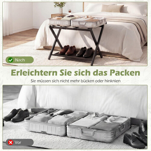 Faltbarer Gepäckständer aus Bambus, mit zwei Fächern, Schwarz 2