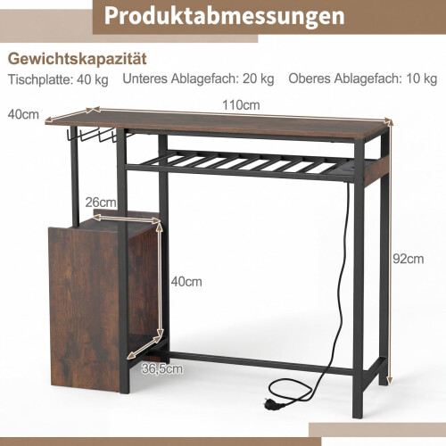 Bartisch mit RGB-Beleuchtung, Flaschenablage, Glashalter, USB-C-Anschluss 1