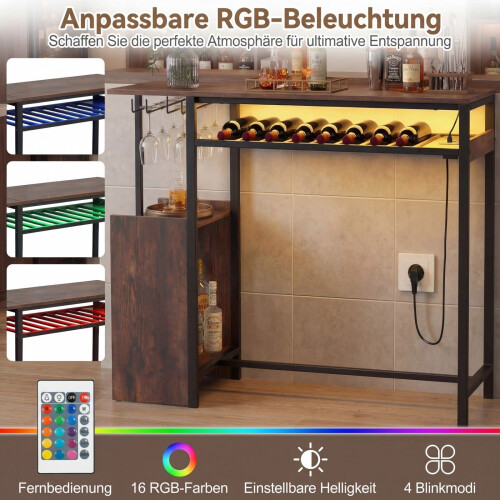 Bartisch mit RGB-Beleuchtung, Flaschenablage, Glashalter, USB-C-Anschluss 2