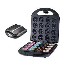 (Black, UK Standard) European & American Mini Donut Maker, Double-Sided Heating 16-Hole Cake Machine Dessert Snack Bread Maker