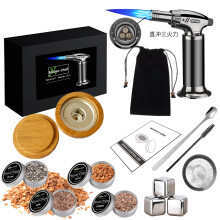 (A) Cocktail-Räucherset mit Deckel aus Gummibaumholz für aromatischen Whisky