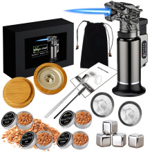 (C) Cocktail Smoker Rubber Wood Smoked Lid Aromatic Whiskey Smoking Set