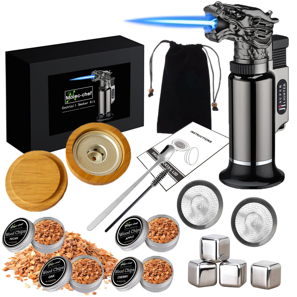 (C) Cocktail Smoker Rubber Wood Smoked Lid Aromatic Whiskey Smoking Set