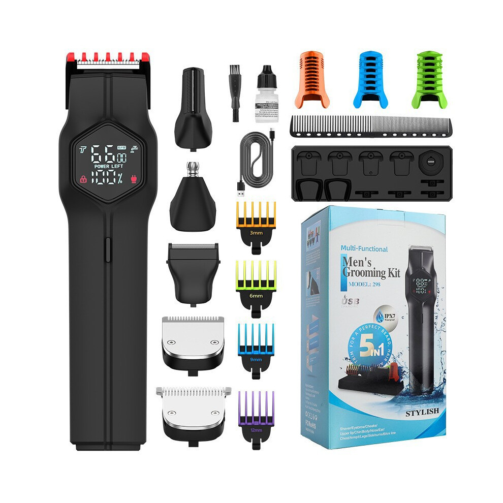 (T298) Waterproof Electric Shaver Men's Hair Clipper Multifunctional Trimmer Set