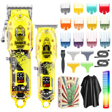 (Count Style Yellow) Tagliacapelli madre-figlio, corpo trasparente, rifinitore elettrico, rasoio per capelli grassi da uomo