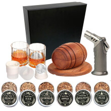 (B) Whisky-Räucherset, fassförmiger Cocktail-Räucherofen, Holzchips, Barzubehör