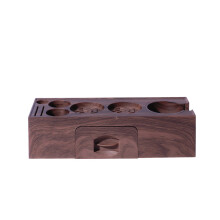 (Walnut Version) Supporto per pressino da caffè italiano con cassetto e maniglia.