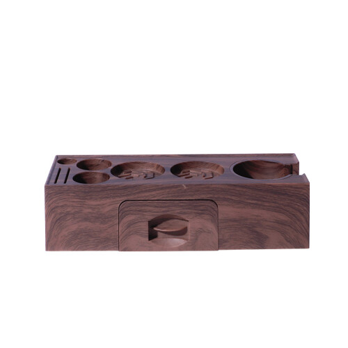 (Walnut Version) Supporto per pressino da caffè italiano con cassetto e maniglia.