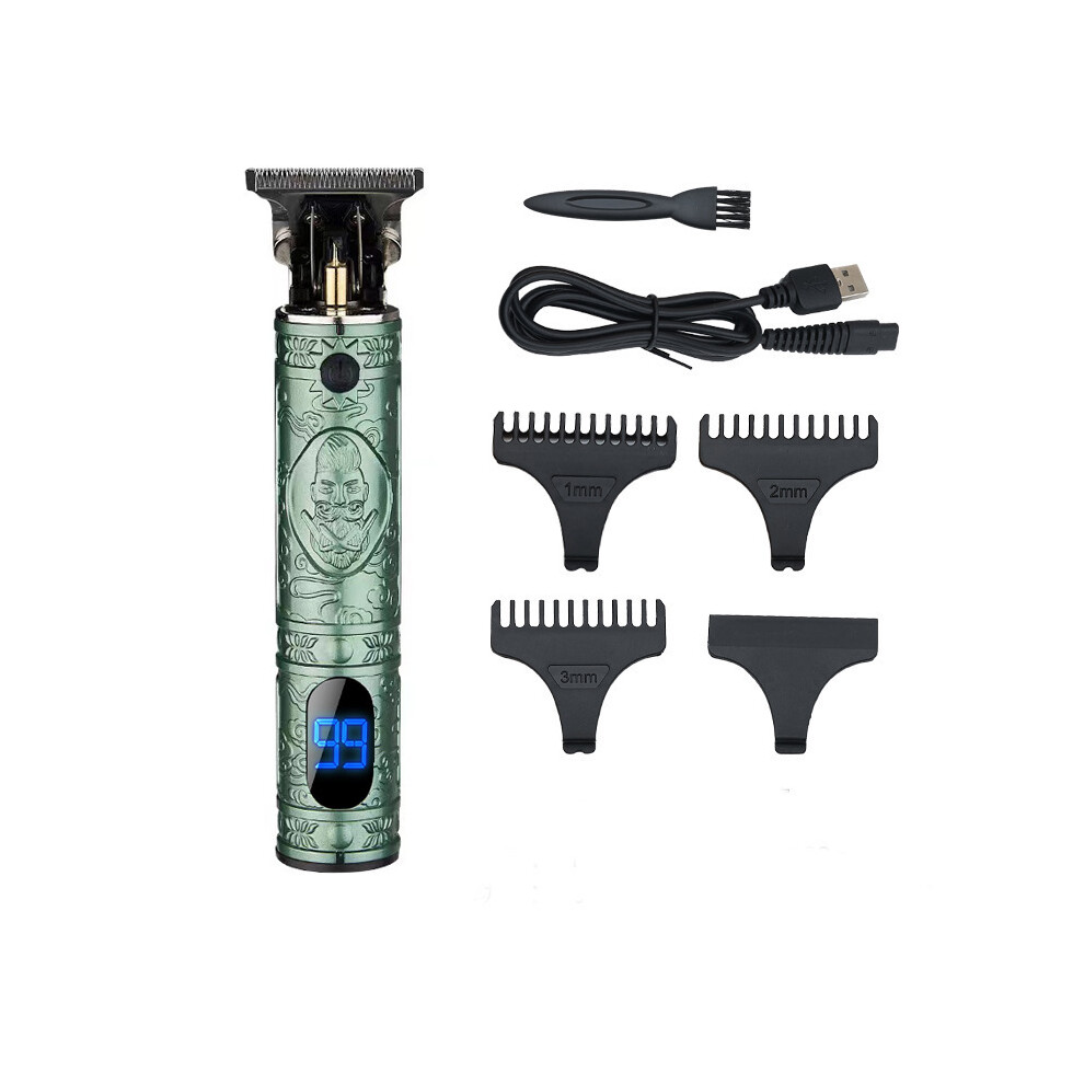 Green/White () Lcd Digital Buddha Head Electric Hair Clipper T9, Gradient Carving Trimmer,