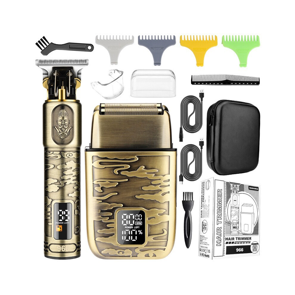 (T966) Mother Son Hair Clipper Set, LCD Digital Display, Men's Oil Head Carving Clipper & Shaver