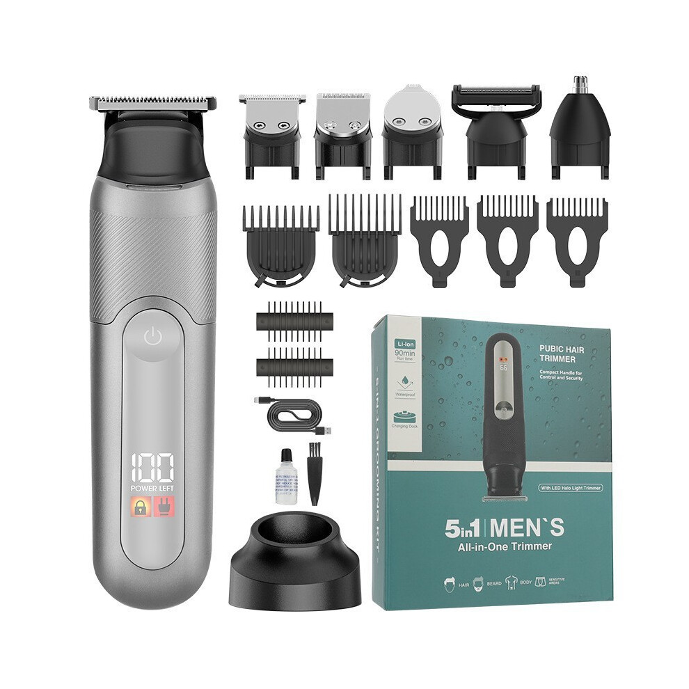 Silver (Yj-102 ) Waterproof Electric Shaver Men's Hair Clipper Multifunctional Trimmer Set