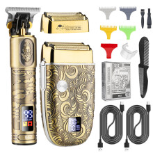 (962 Bronze) Multifunksjonell hårklipper for menn, helt i metall, med gravert oljeborehode, roterende barbermaskin for barbert hode.