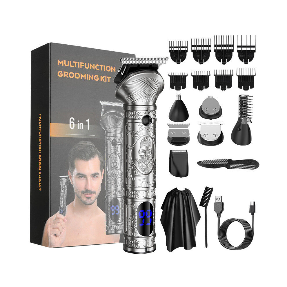 (697 (Gun Gray)) Men's Electric Shaver Set: Multi-Functional Hair Clipper & Nose Trimmer