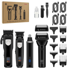(944 Black) Professionelles 4-in-1 Haarschneidemaschinen-Set für Herren, bestehend aus einem elektrischen Haarschneider und einem Nasenhaartrimmer.