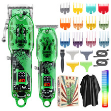 (Scissor Version Green) Mor-barn hårklipper, gjennomsiktig kropp, elektrisk trimmer, barbermaskin for fett hår for menn