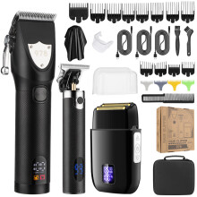 (Black) 3-delers elektrisk hårklippersett med LCD-skjerm for menn, for klipping og barbering av hodet.